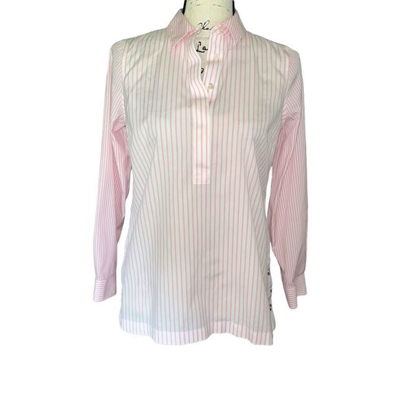 Talbots non-iron pink & white striped long sleeve blouse 2P - Picture 1 of 7